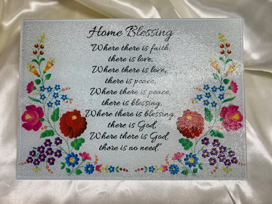 Home Blessing Glass Cutting Board